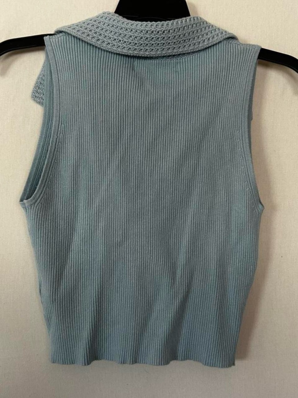 Vintage Blue Ribbed Knit Polo Tank Top Womens Small Cropped Sleeveless - Picture 7 of 7